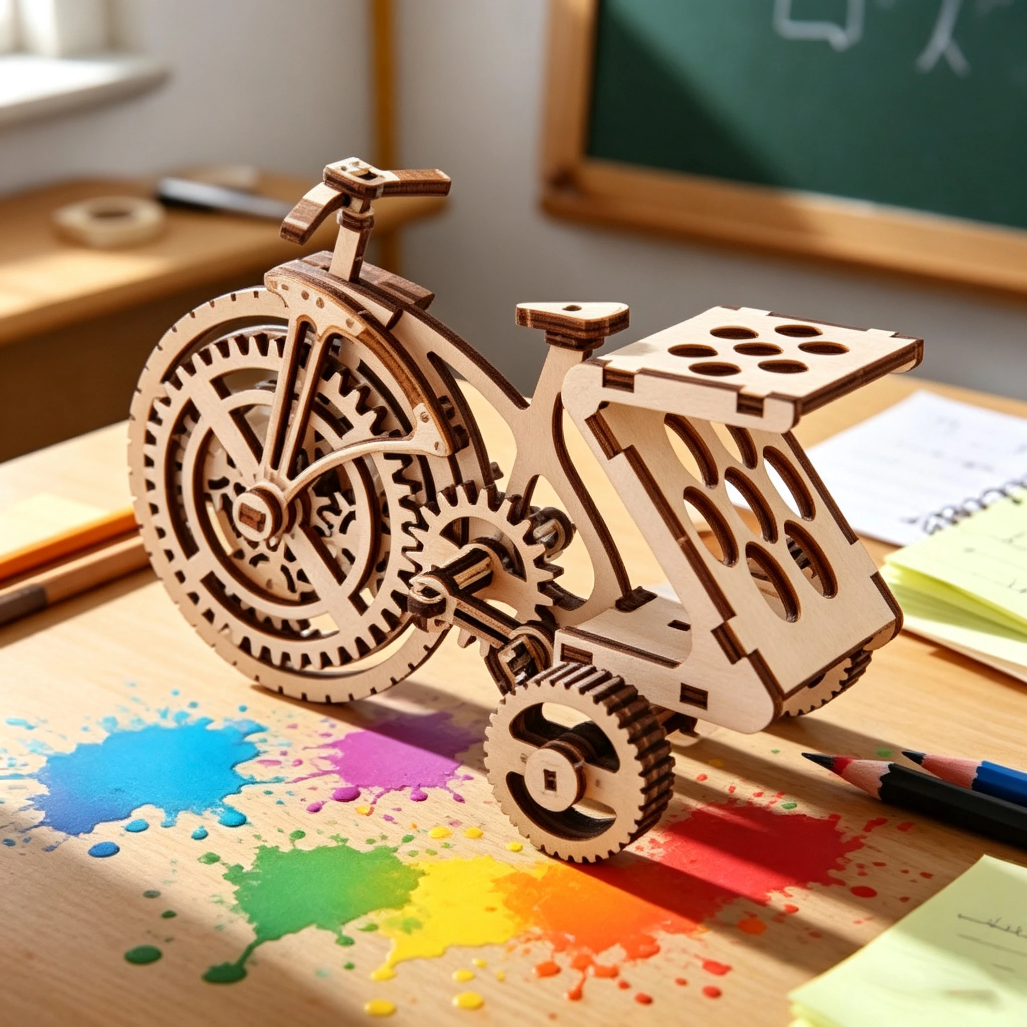 DIY Mechanical Gear Bicycle Pen Holder 3D Wooden Puzzle, Retro Desk Stationery Organizer Gift