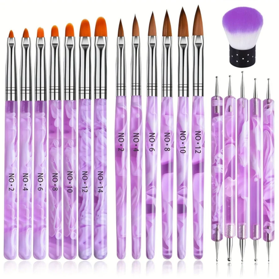 

19PCS Nail Art Brushes Set - Acrylic UV Gel Painting with Dotting & Dust Remover for Nail Salon