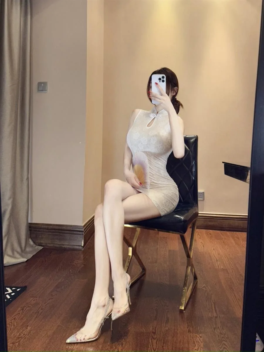 KING BRAND Retro Chińska Spódnica z Wycięciami, Biała, Dopasowana, Obcisła, Letnia Ciwalk