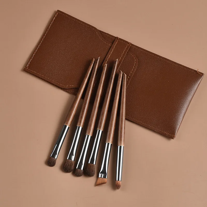 6PCS Detail Eyeshadow Brushes Set, Natural Horse Hair Makeup Brushes for Lower Eyelid/Eye Socket Precision Travel-Friendly