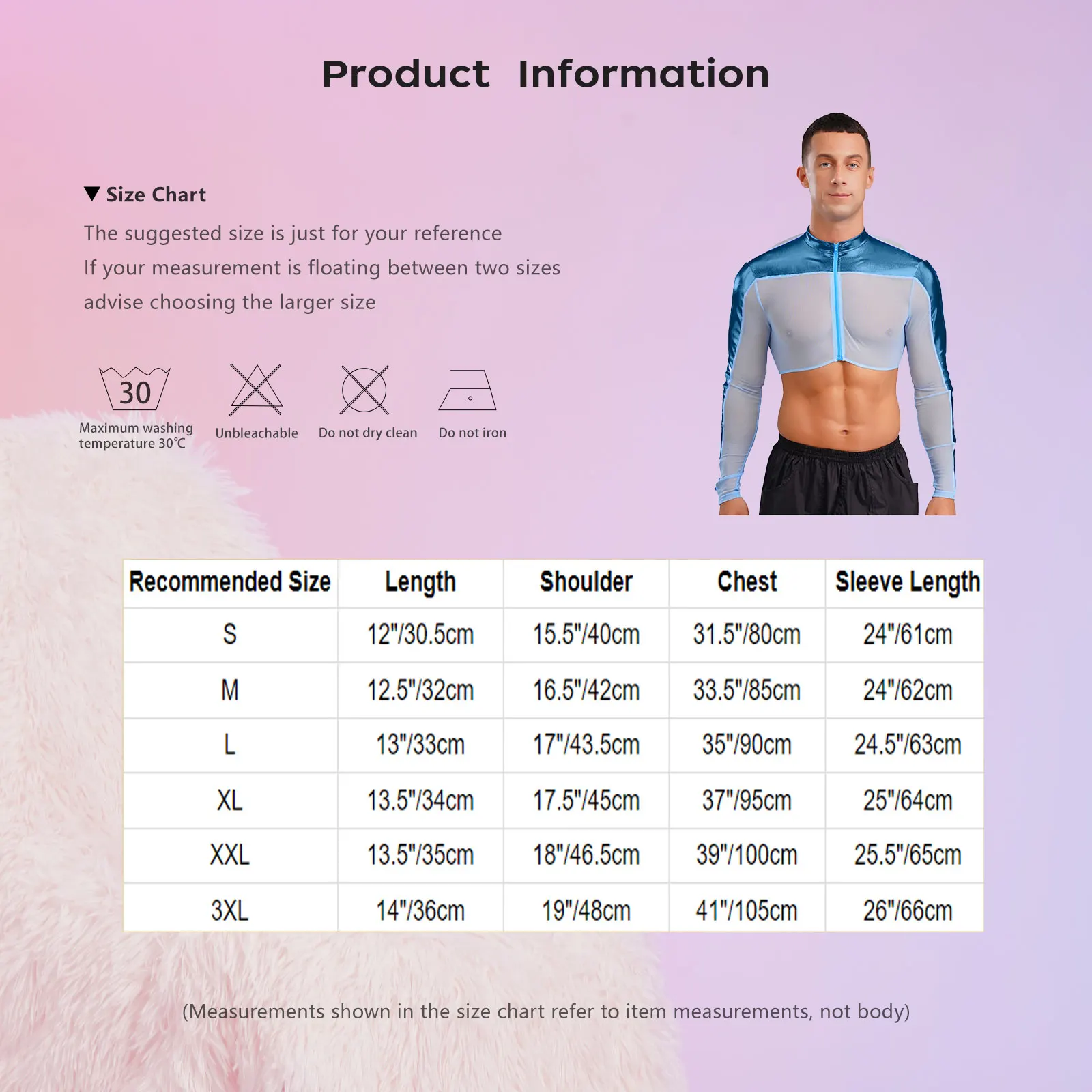 Men Crew Neck Long Sleeves Front Zipper Half Tops Breathable See Through Mesh Slim Fit Tops Shiny Metallic Glitter Top Club Wear