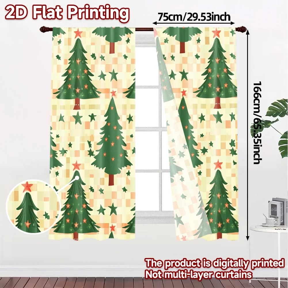 2pcs,Curtains Christmas Trees Garland Holiday Season (3) Fashionable Chic Curtains Polyester Curtains Decorations Inside