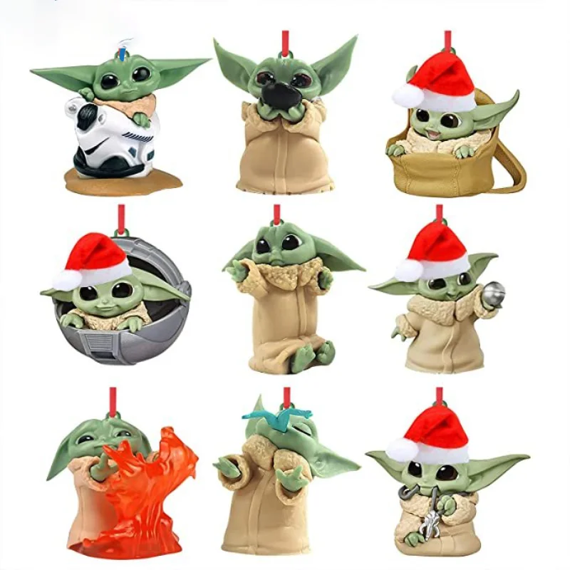 9 szt. Figurka Baby Yoda figurek płaski wisiorek boże narodzenie zawieszka na choinkę ozdoba na przyjęcie Santa dekoracja pokoju nowy rok Navidad