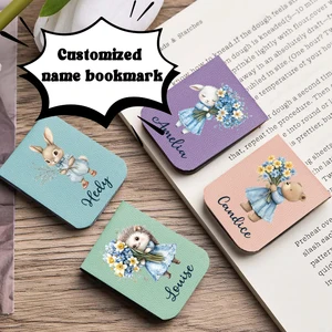 1pc Name Bookmark with animals Flower,Custom Leather animals Flower Bookmark,Personalized Magnetic Bookmark
