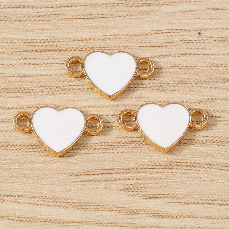 10 stücke 16x9mm niedlichen Doppel loch Emaille Liebe Herz Charms Anschlüsse für Schmuck machen DIY handgemachte Armbänder Halskette Handwerk Geschenk – Detail 6