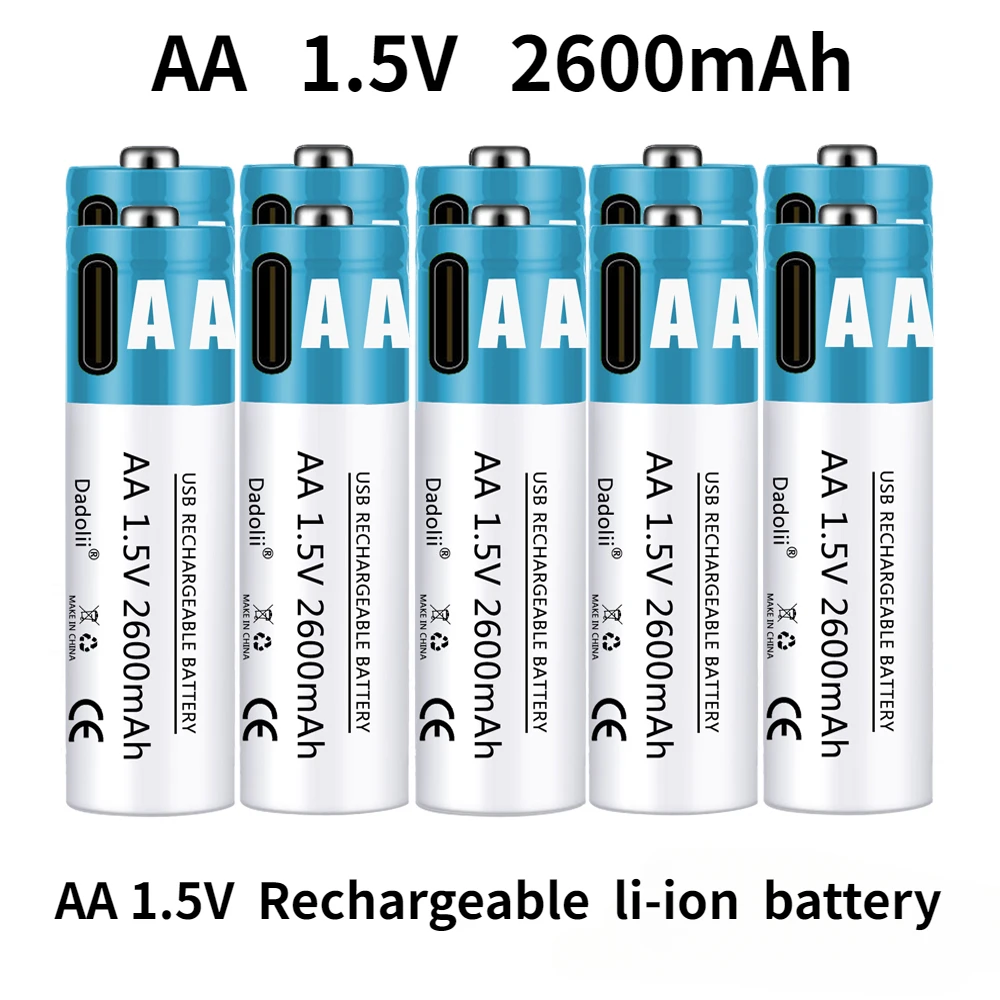 AA Battery 1.5V AA 2600mAh USB rechargeable li-ion battery for remote control mouse small fan Electric toy battery + Cable