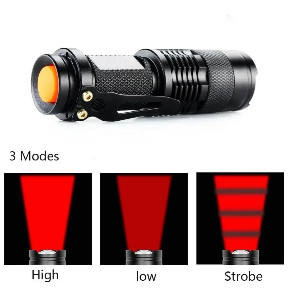 300LM LED Flashlight 7W Waterproof UV/Red Light Flashlight Zoomable 3Mode Penlight Portable Led Lights for AA/14500 battery