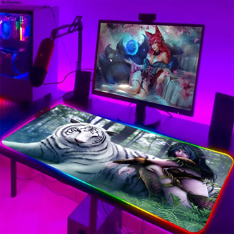 Tapis de souris World of Warcraft arc-en-ciel pour ordinateur gamer, accessoire de jeu RGB, grand format, rétro-4.2