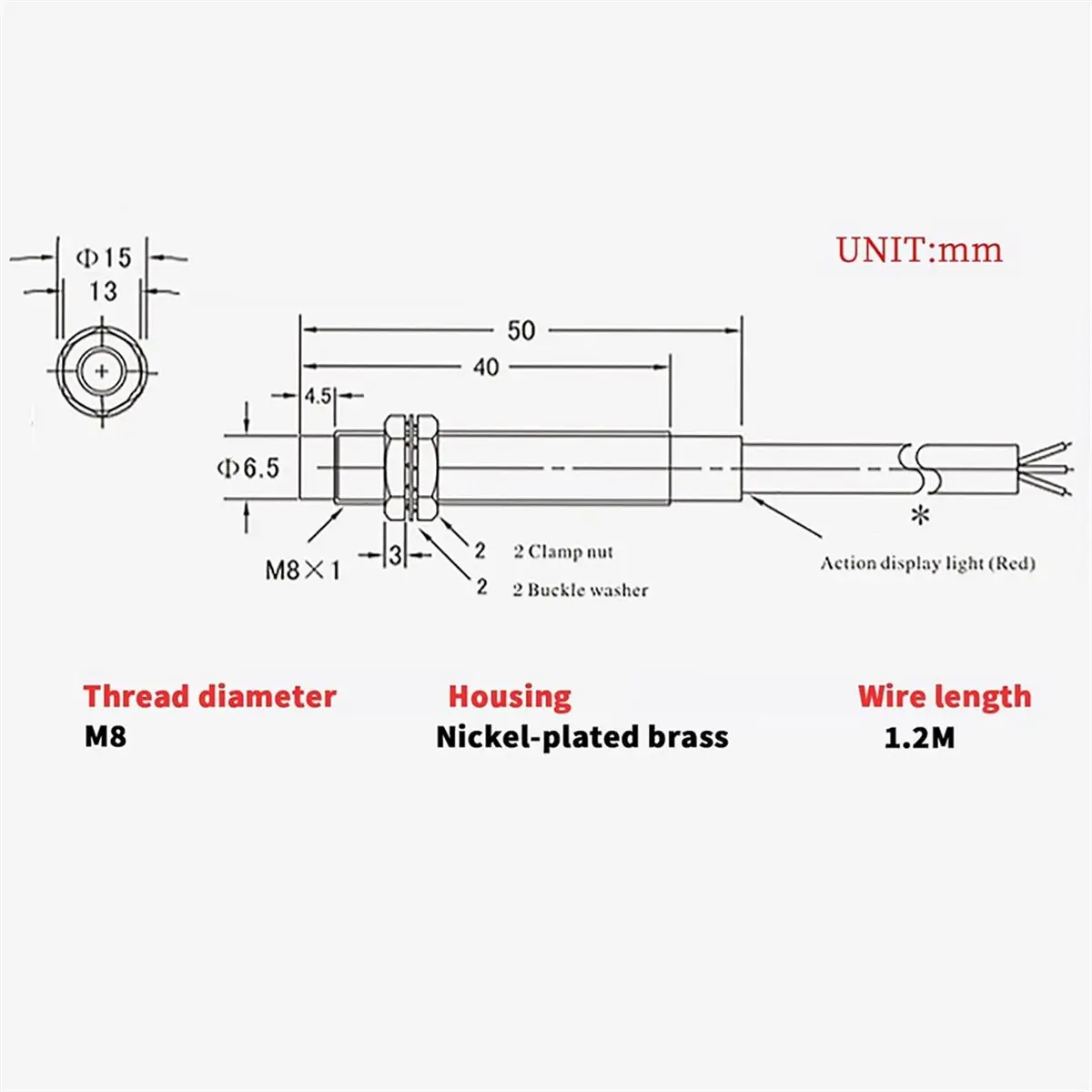 5Pcs Inductive Proximity Sensor Switch, NPN NO, LJ8A3-2-Z/BX, 3 Wire Normally Open, M8, Detector 2mm