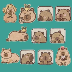 Capybara-parches bordados de dibujos animados para ropa, insignias adhesivas de animales para mochila, apliques de pegatinas