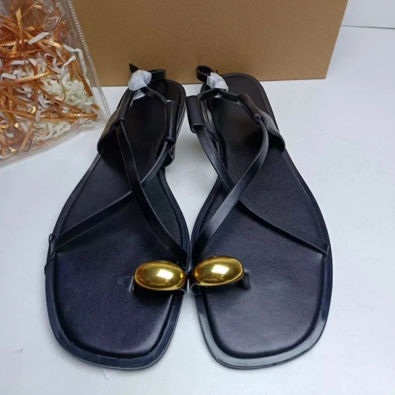Cross Strap 2025 Summer Women's Flat Sandals Brand Designer Metal Decoration Ladies Footwear Casual Clip Toe White Beach Shoes - Image 3