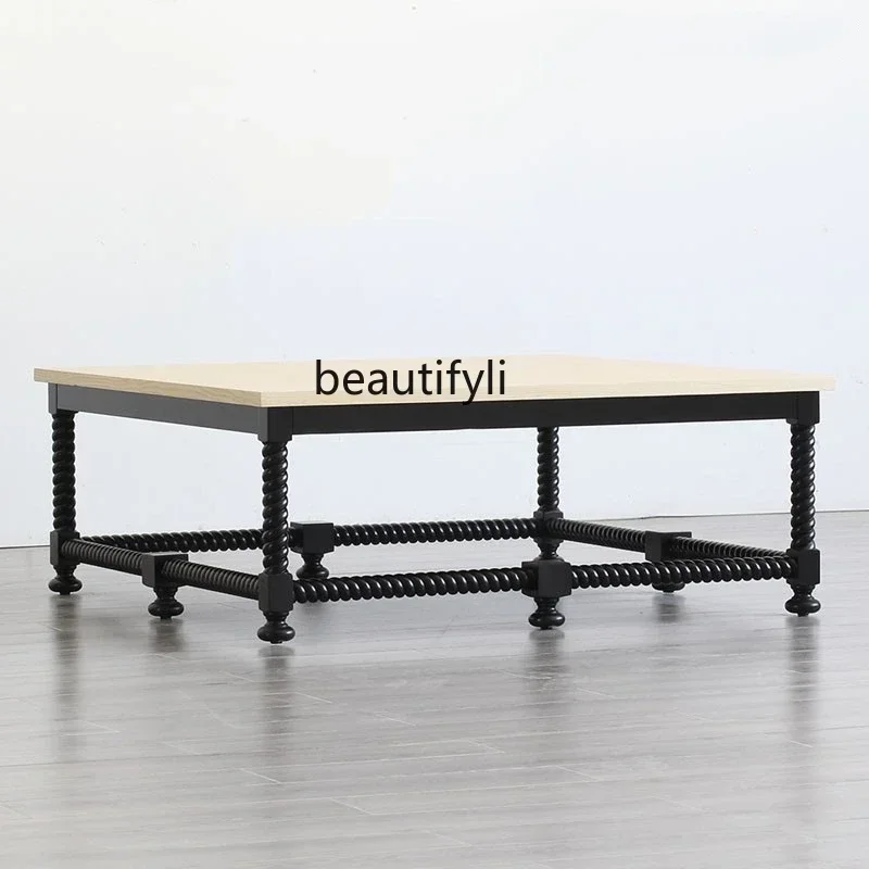 cc182American country classical coffee table solid wood beech carving contrasting color square coffee table high-end furniture