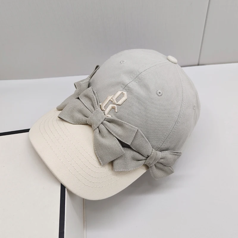韓国風スイートバタフライノット野球帽-レディース-春夏-刺繍文字入り-エイジングケア小顔効果-日焼け止め-ダックビルキャップ