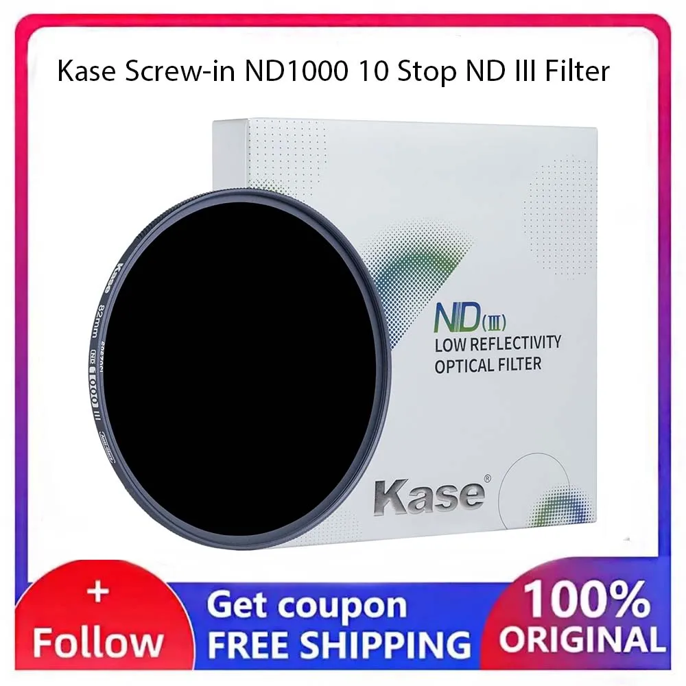 Kase Screw-in ND1000 10 Stop ND III Filter Multicoated Tempered Hardened Optical Glass Anti-Flare Low Reflection