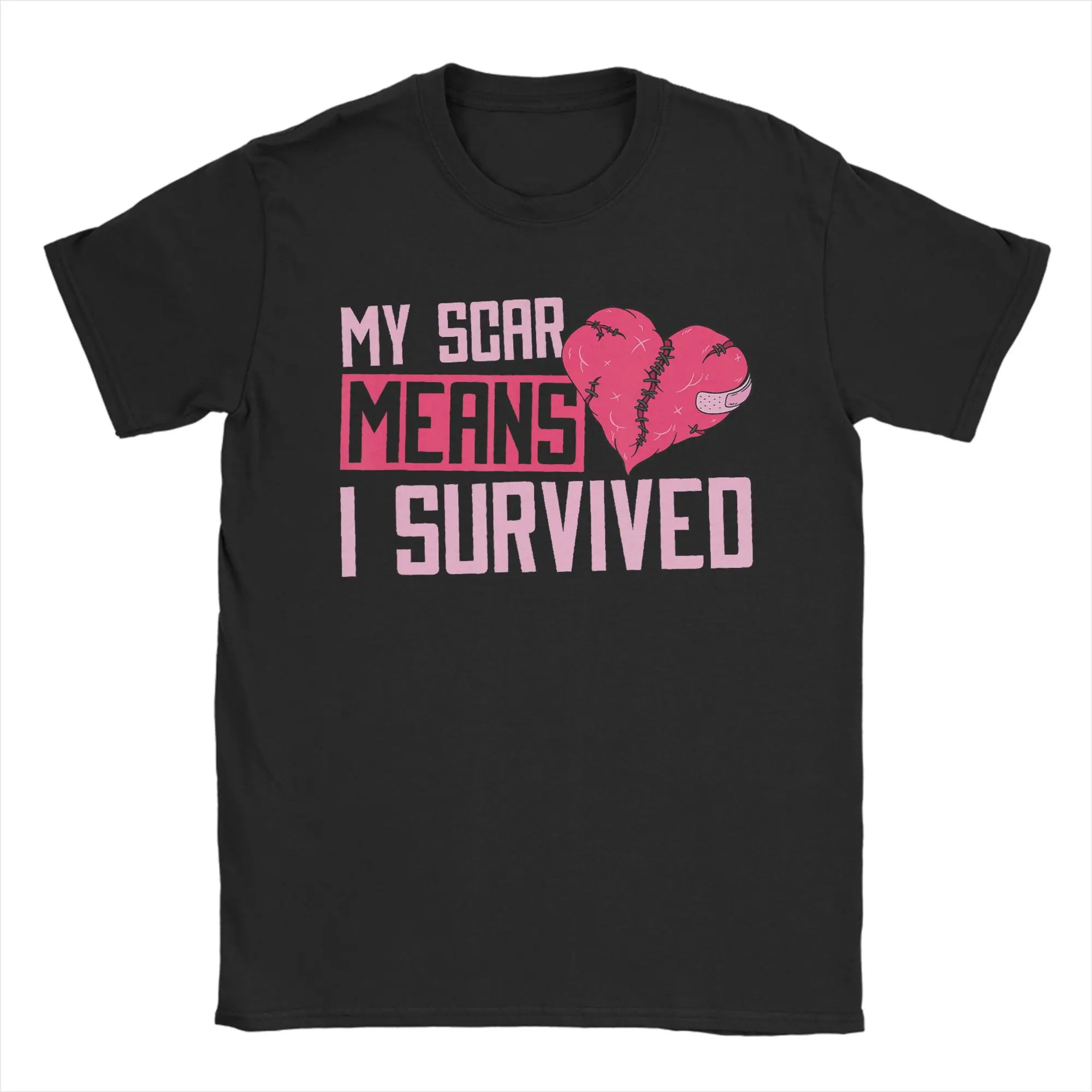 My Scar Means I Survived Heart  T Shirt for Men 100% Cotton Fun T-Shirt Crewneck  Tees Short Sleeve Tops 4XL 5XL