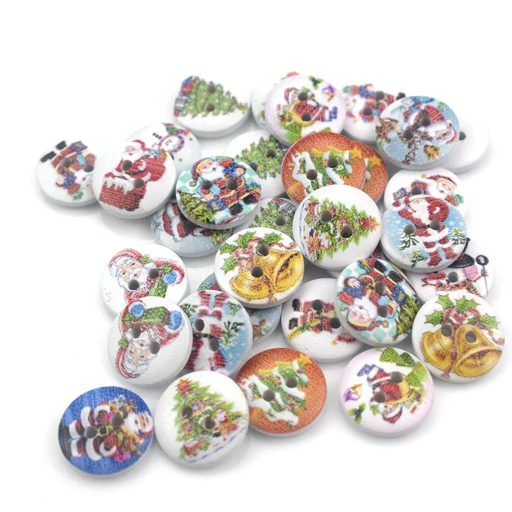 50PCS 15MM Wooden Christmas Snowman Buttons DIY Scrapbooking Crafts Household Patchwork Decorative Gadgets Sewing Accessories