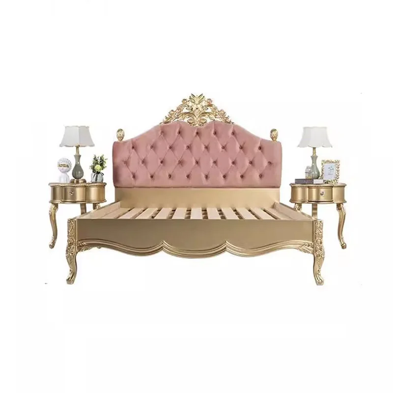

French solid wood girl bed European air pressure structure bed 1.8 meters doublepink princessvilla be
