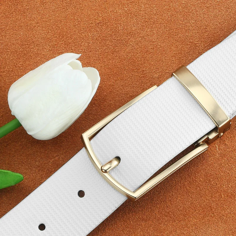 

Высококачественные мужские повседневные ремни с пряжкой для молодых мужчин, брендовые, роскошные, шириной 3,3 см, из натуральной кожи, в ковбойском стиле, белые, поясные ремни.