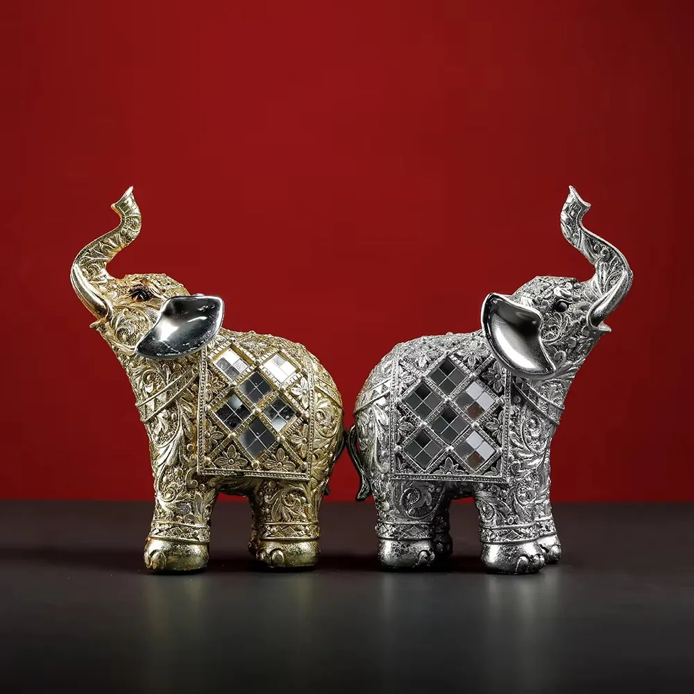 

Lucky Feng Shui Elephant Statue Resin Good Lucky Gift Elephant Ornament Luxury Chinese Wealth Figurine Home Decoration