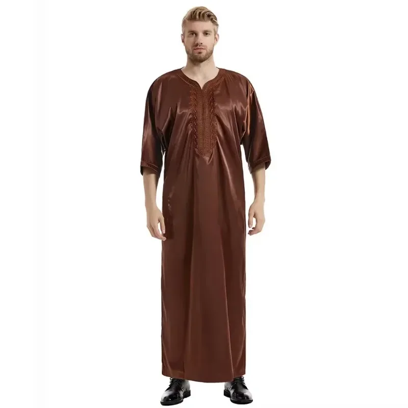 Muzułmanki Jubba Thobe Islamic Clothing Satin Ramadan Mens Abaya Dress Long Robe Saudi Wear Musulman Caftan Jubah Dubai Dress