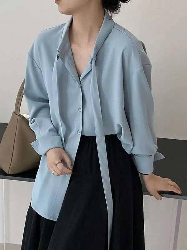 

Jiangzuo Women's Pure Color Steam Draping Long SVE Shirt Casual Style Polyester Fiber Thin Winter Fashion Ladies Shirt