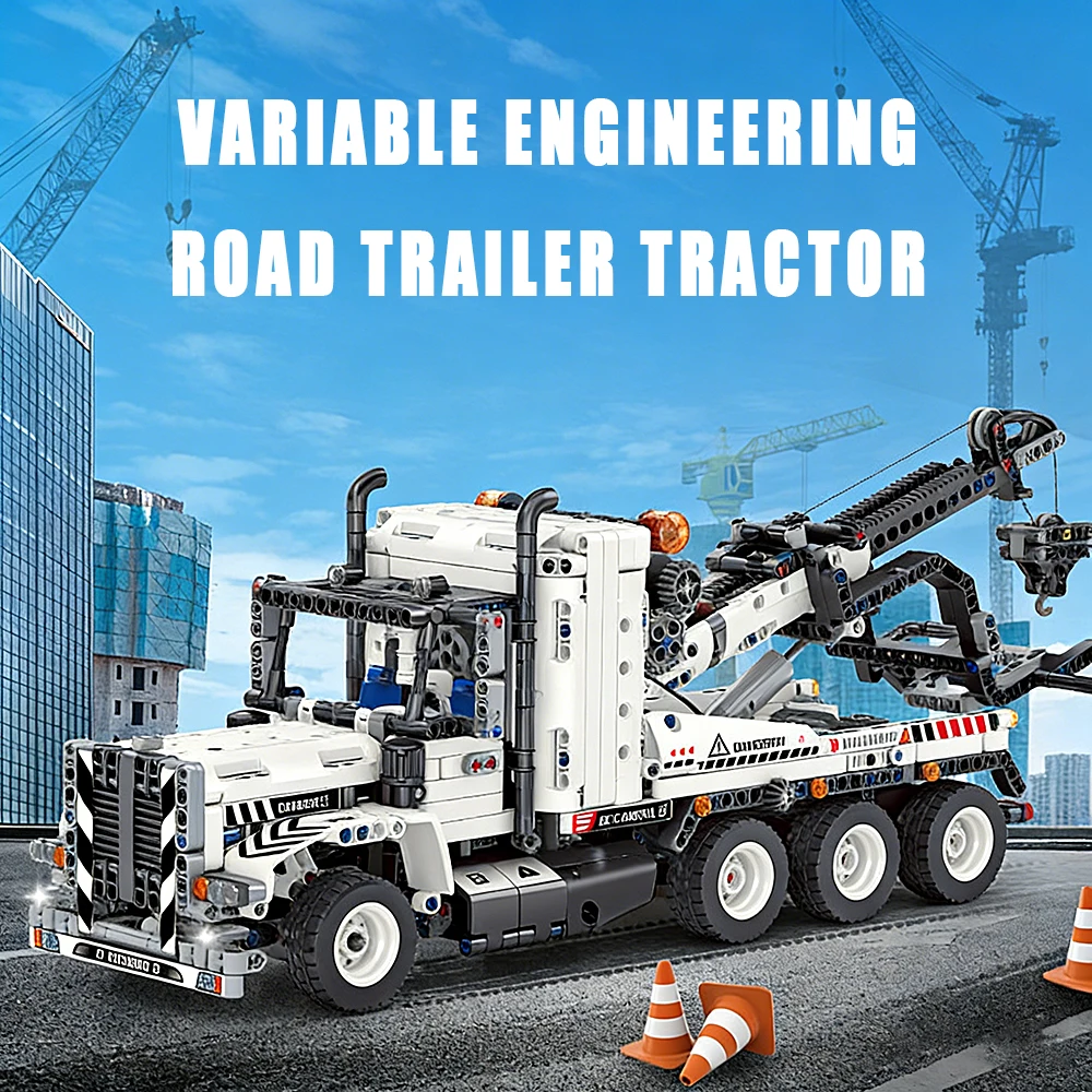 

Электрически управляемый трансформируемый инженерный прицеп с механическими строительными блоками, профессиональная техническая модель-украшение