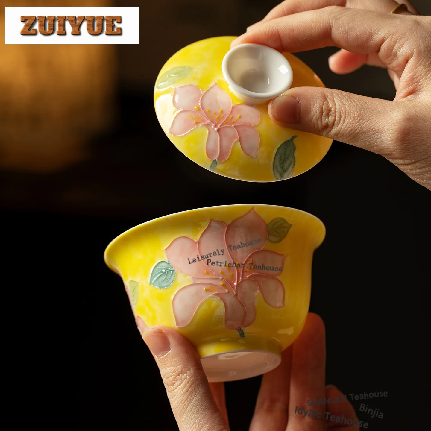 160ml Hand-painted Lily Gaiwan Vintage Tea Tureen Tea Bowl With Lid Kit Tea Making Cover Bowl Tableware Supplies Collection