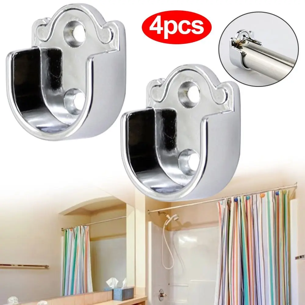 4PCS Bedroom U Shaped Closet Rod 19/22/25mm Shower Curtain Curtain Rod Bracket Flange Rod Holder Rail Holder Clothes Hanging view 5