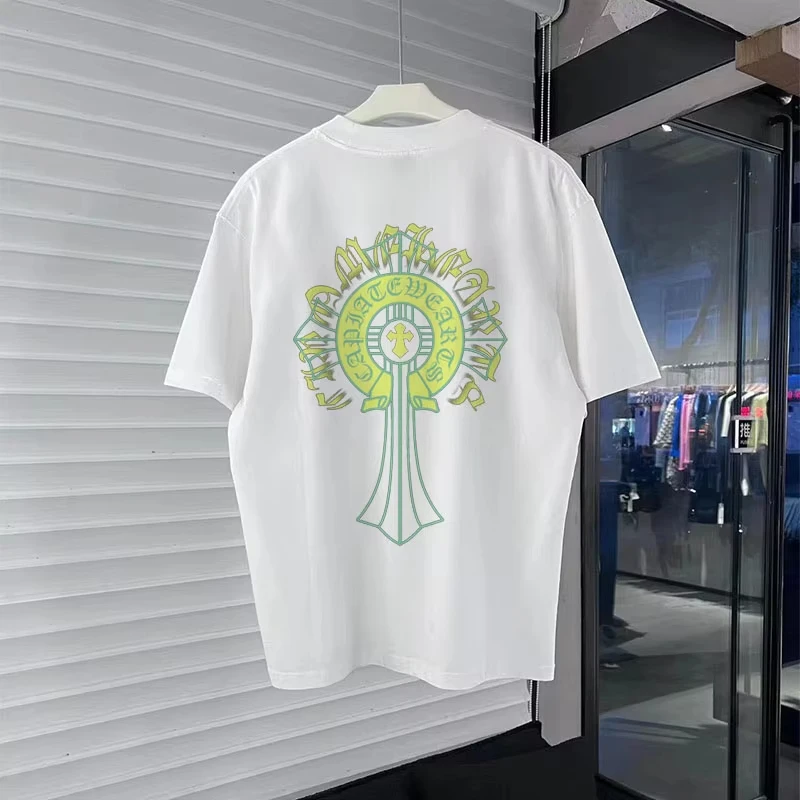 

Crowe Heart 2025 Summer Trend New Half-sleeve Cross Letter Printed T-shirt for Men and Women Pure Cotton