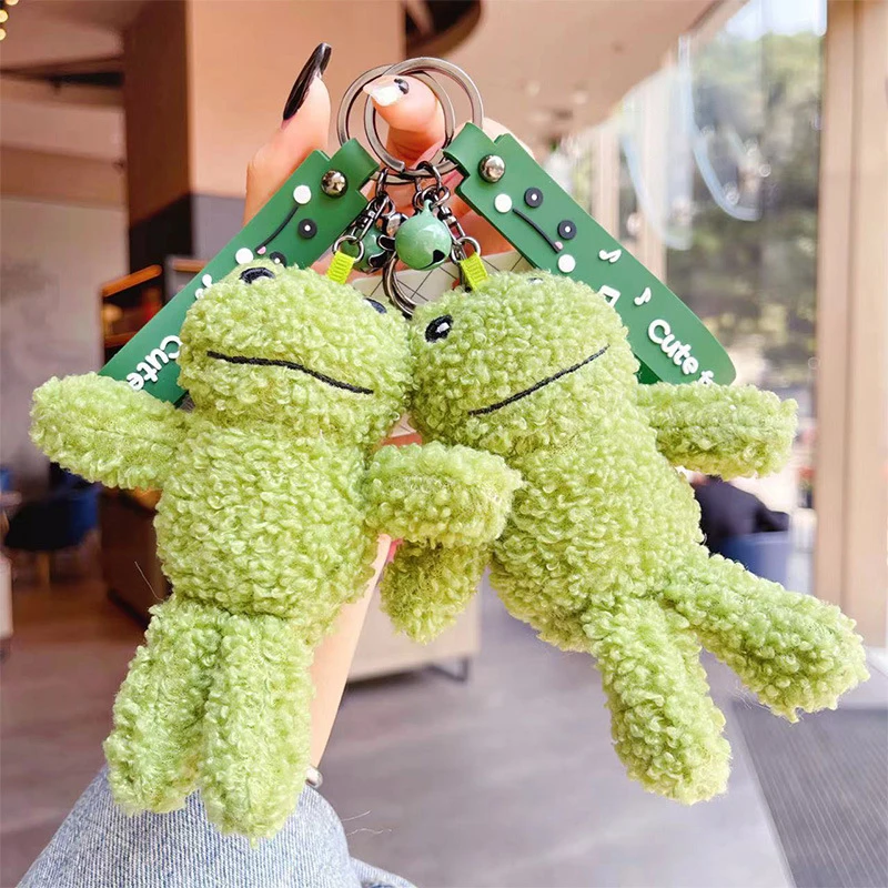 Cartoon Ugly Smiling Face Green Frog Plush Doll Keychain Pendant Fashion Coin Bag Ornaments Keyring Lanyard For Keys Gift