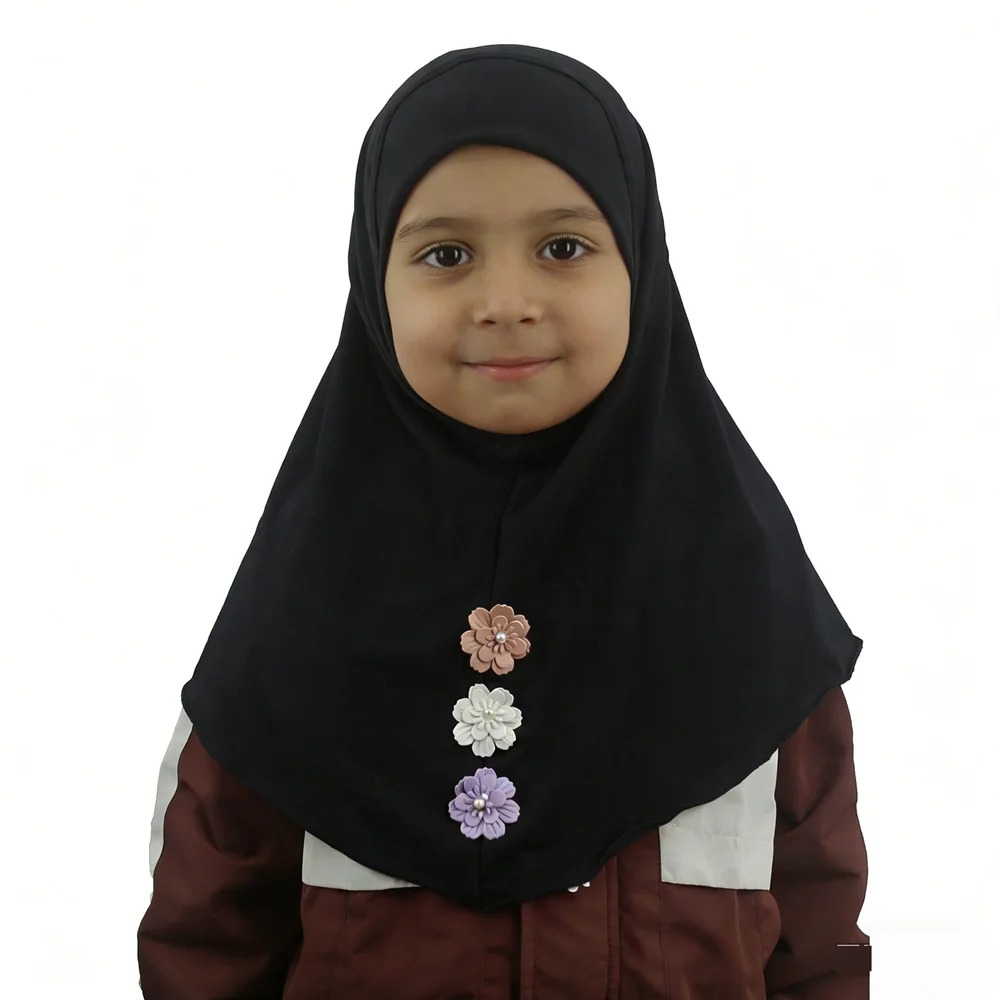 12PCS/Set Amira for 2-8 Years Kids Girls Hijab Muslim Flower Instant Scarf Islam Turban Niqab Nikab Head Wrap Headscarf Hat Cap