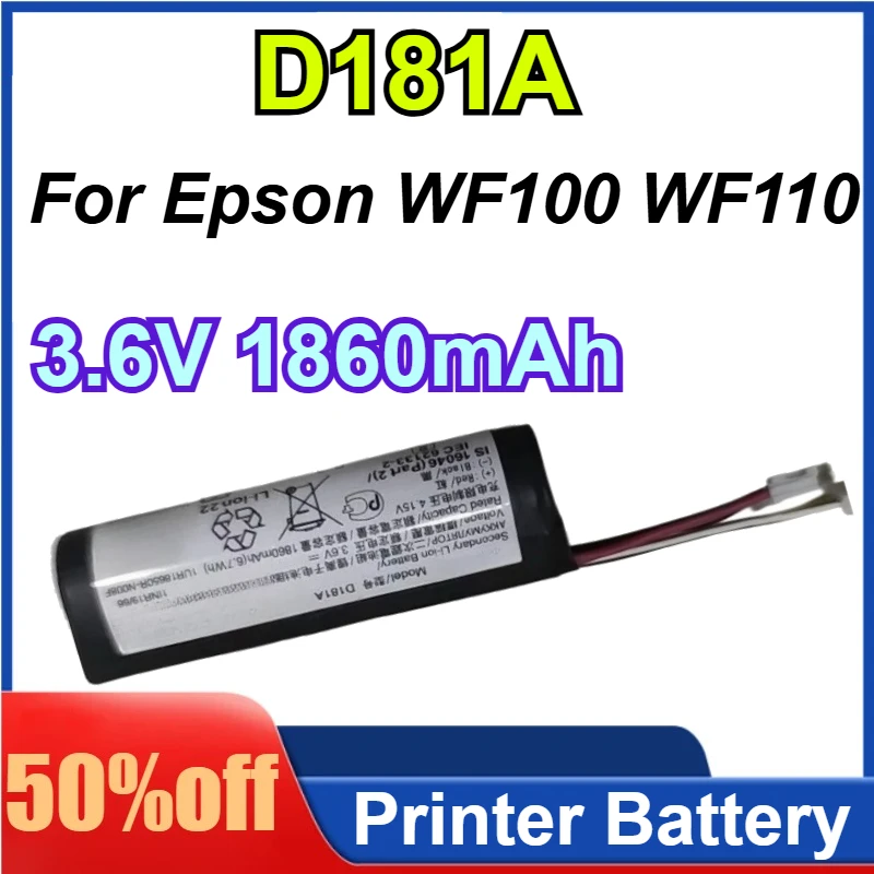 

D181A 3.6V 1860mAh 6.7Wh for Epson WF100 WF110 Printer Battery