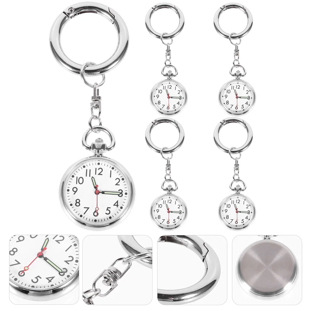 

5pcs Nurse Watches Keychains Stainless Steel Portable Fob Hanging Pocket Watch for Women Students Quartz Timepiece Gifts