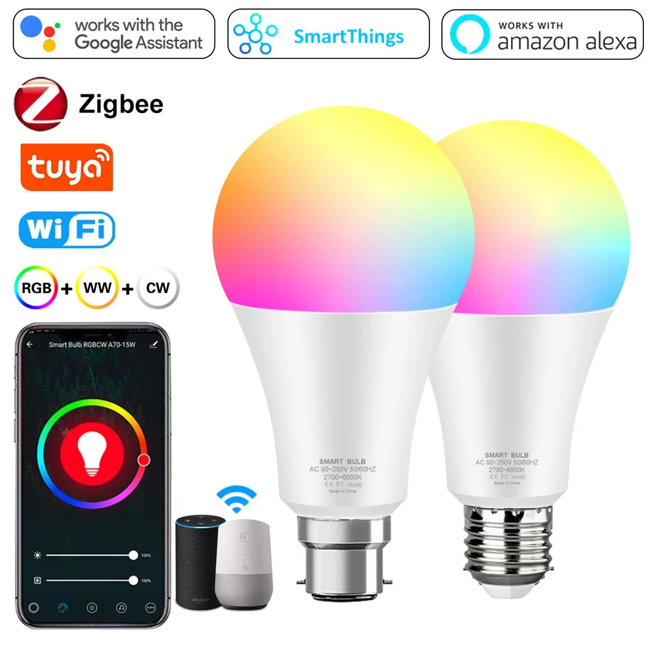 Zigbee/Wifi LED Light Bulb E27 B22 18W 12W RGB Colorful Tuya Smart Life APP Control Dimmable Compatible Alexa Google Home