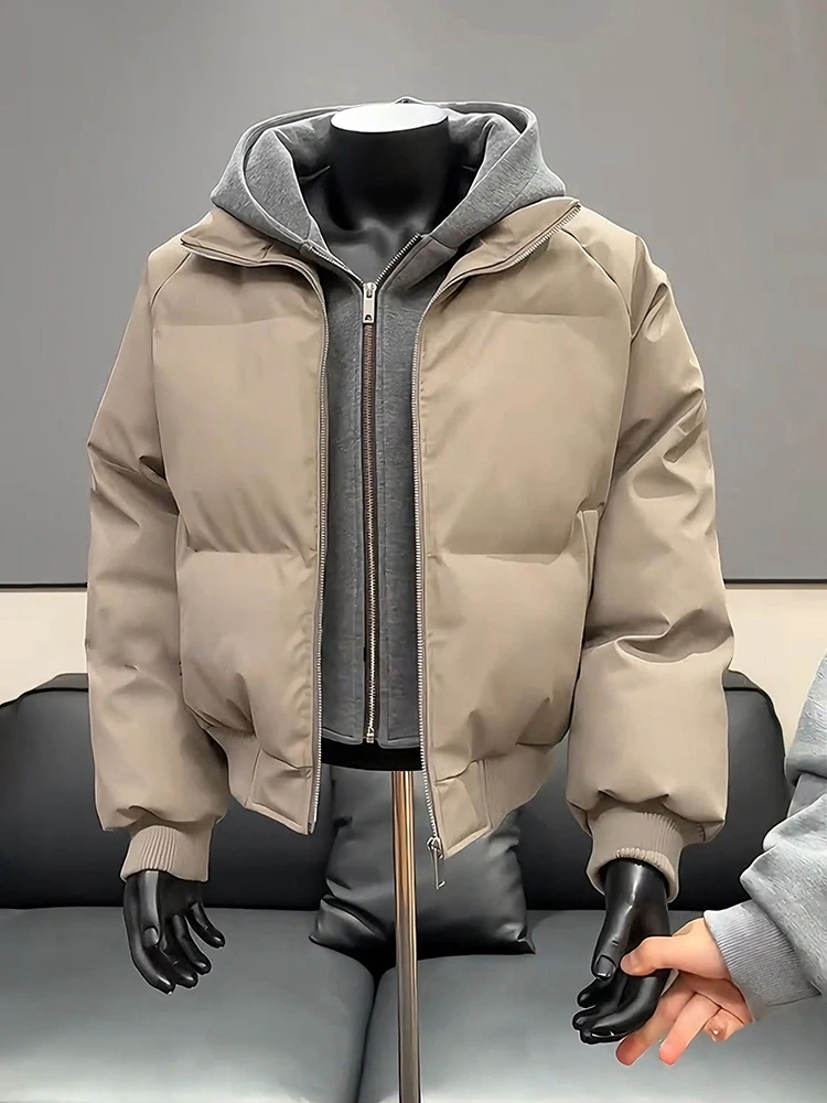 

Мужская короткая зимняя куртка из искусственной кожи с наполнителем из хлопка, утепленная, с капюшоном, в американском стиле, теплая и удобная, свободного кроя