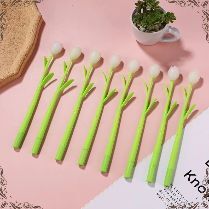 24 Pcs Creative Light Changing Tulip Silicone Neutral Pens Set Small Fresh and Cute Student Exam Writing Signature Pens