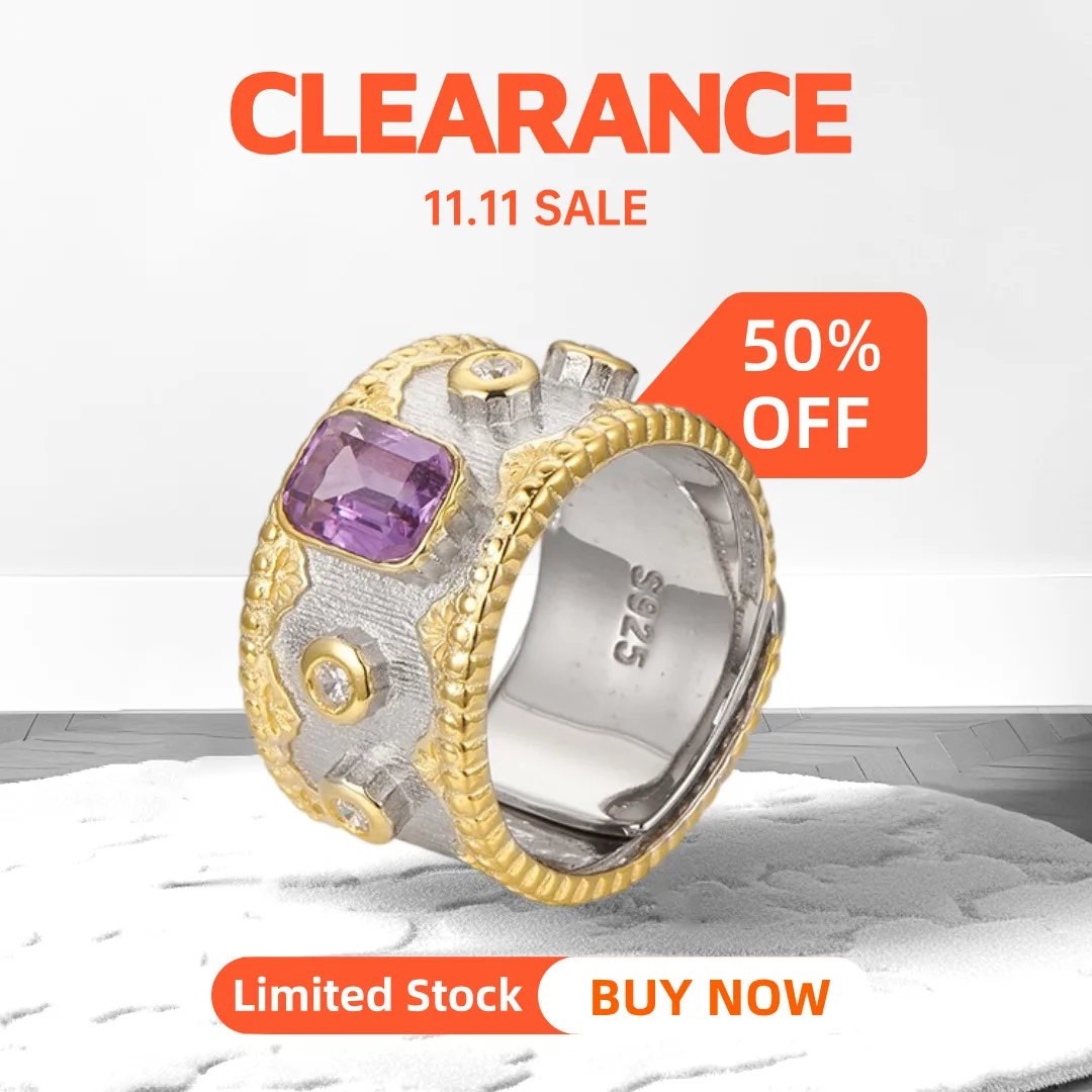 

GEEZENCA, натуральный аметист, серебро 925, двухцветные массивные кольца, роскошное коктейльное кольцо, распродажа, ограниченный запас, первый, первый, получите