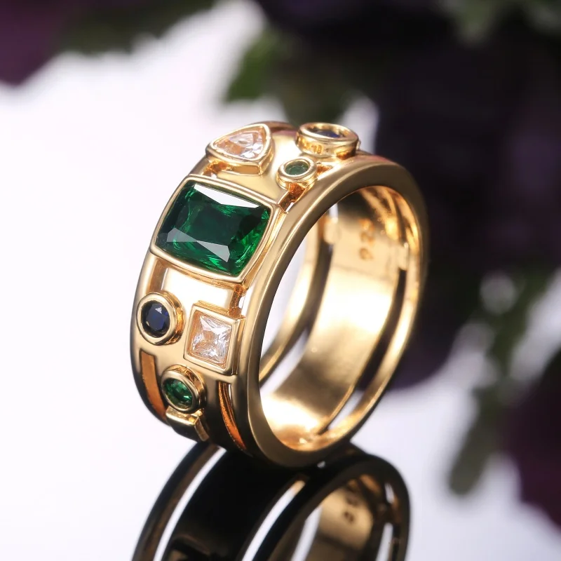 2026 Luxury Gold Color Rings with Colored Geometric Shapes Cubic Zirconia Classic Abstract Artware Women Party Jewelry Gifts