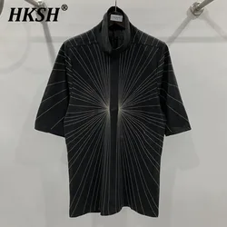 HKSH Spring Summer New Men's Tide Chic Dark Black Punk Style Embroidery Sun Ray Loose Size Long T-shirt Hip Hop Tees Tops HK0392