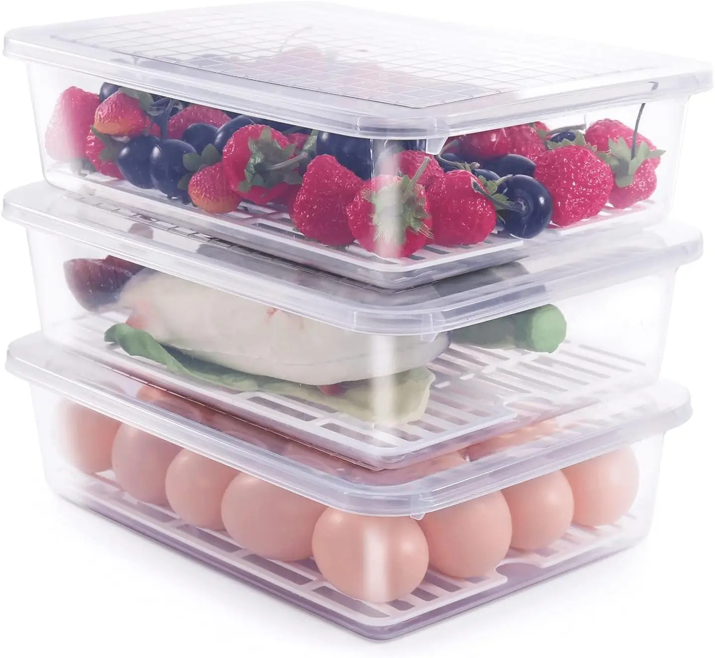 

Контейнеры для хранения продуктов (3 шт.), пластиковые контейнеры для еды со съемной дренажной пластиной и крышкой, штабелируемые, портативные, для заморозки