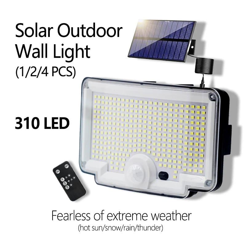 

310LED Solar Outdoor Lights Motion Sensor Remote Wall Flood Lamp Security Waterproof Patio Garden Garage Fence Pathway Lighting