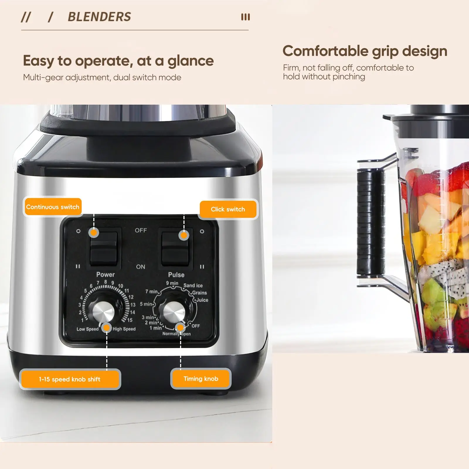 9500W Tischmixer, Entsafter, Smoothie-Maker 3-in-1, 0,5/1,5/3L Behälter, Küchenmaschine, Blenderboxer für Eis, Nüsse, Früchte – Detail 7