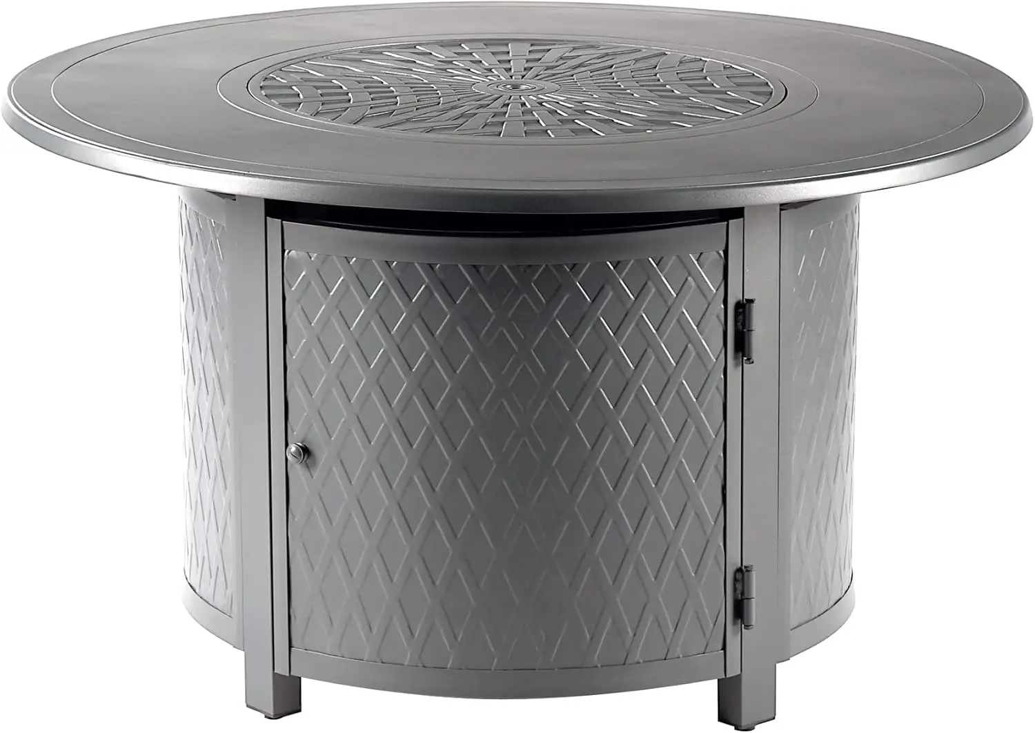 Round 44 in. x 44 in. Aluminum Propane Fire Pit Table with Glass Beads, Two Covers, Lid, 57,000 BTUs iin Grey Finish