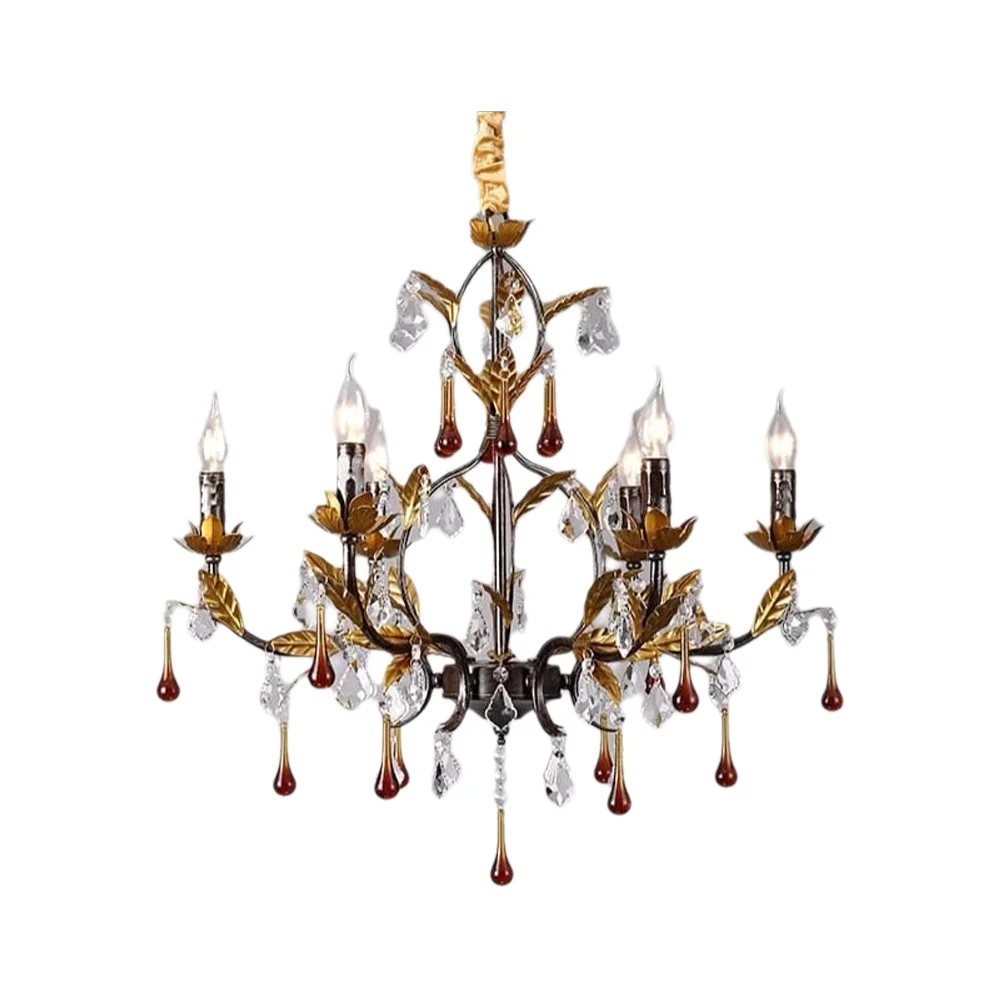 Franse kristallen kroonluchter slaapkamer 6 lampen eetkamer hangende lampen woonkamer kroonluchters met bladgoud klassieke 8 lampen - afbeelding 2