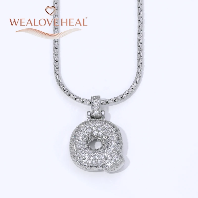 Rhodium-Plattierte A-Z Bubble Initial-Halskette, Puff-Ballon-Buchstaben-Anhänger-Halsketten mit Zirkonia, Hip-Hop-Schmuck-Geschenk für Frauen und Männer – Detail 35