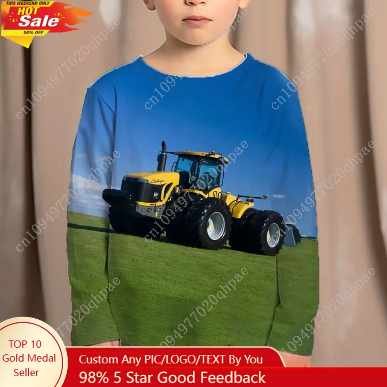 

Children's Clothing Boys Tshirt Long Sleeve Child T-Shirt Creative Tractors Print Round Neck Kids Autumn Clothes Girls Tee Tops