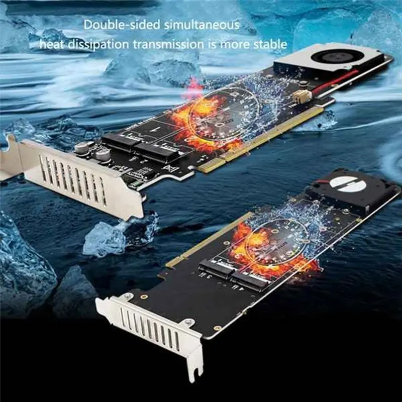 【Accessoires pour la maison】 Carte d'extension double face à 4 disques NVME PCI-E X16, adaptateur de carte d'extension PCI-E X16 vers M.2 M-Key NVME X4SSD