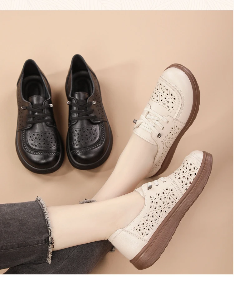 Neue hohle, atmungsaktive Schnürschuhe mit Schnürung für Damen, Oxfords aus Kunstleder, Slip-On-Flats für den täglichen Gebrauch, Mokassins – Detail 19