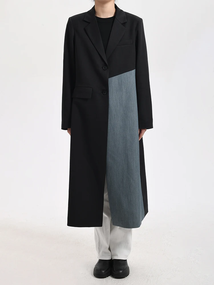 LANMREM-gabardina empalmada de diseñador de moda para mujer, cortavientos de un solo pecho con contraste de Color, novedad de primavera 2024, 26D8104
