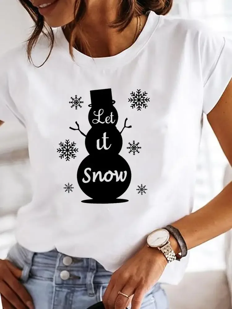 Female Graphic T Shirt Christmas Women Clothing Holiday Fashion New Year Letter Truck Cute Festival Print Short Sleeve Tee